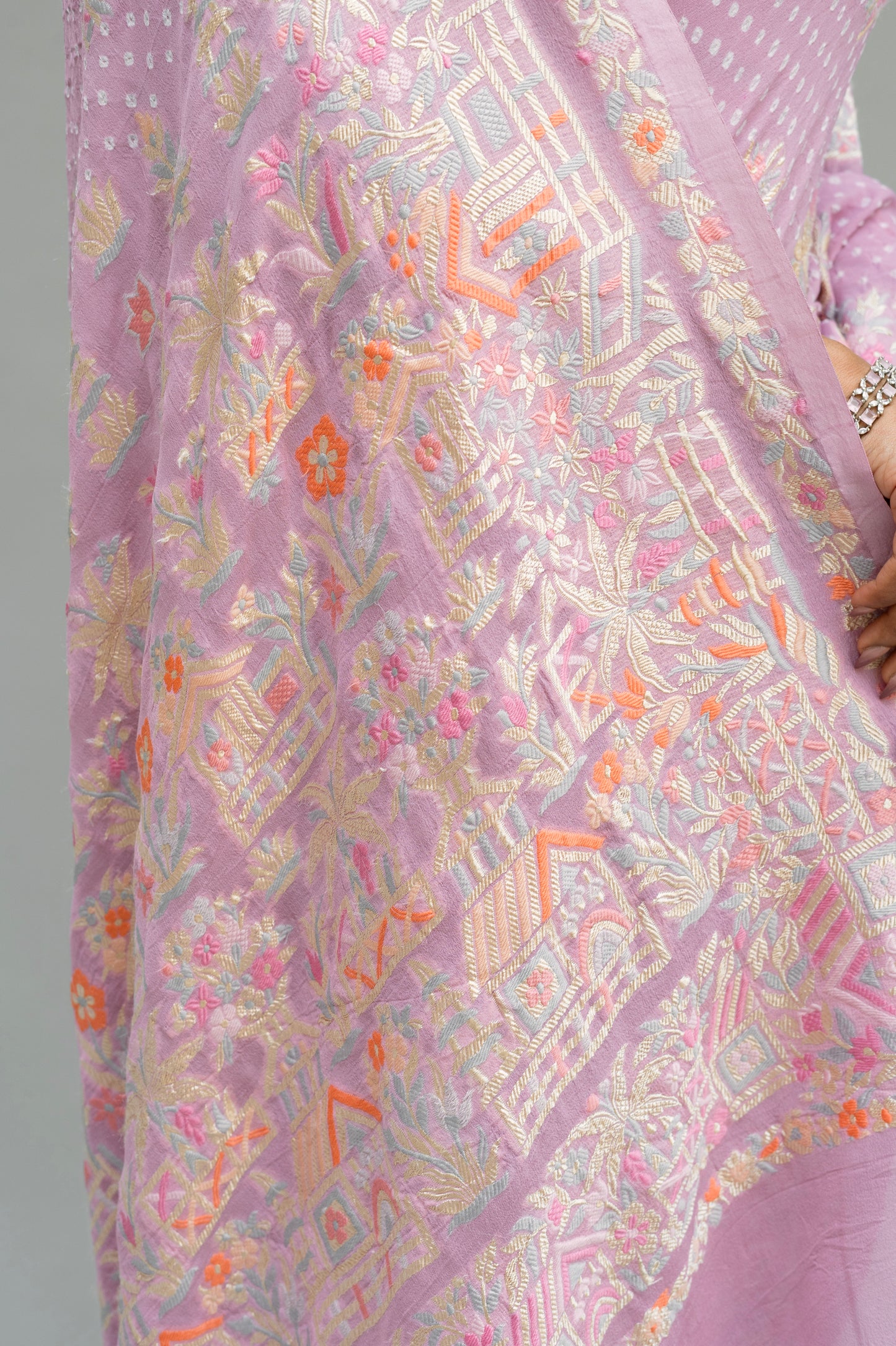 Bootidar Parsi Georgette Lilac Bandhej Saree