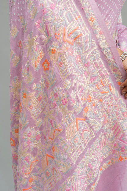 Bootidar Parsi Georgette Lilac Bandhej Saree
