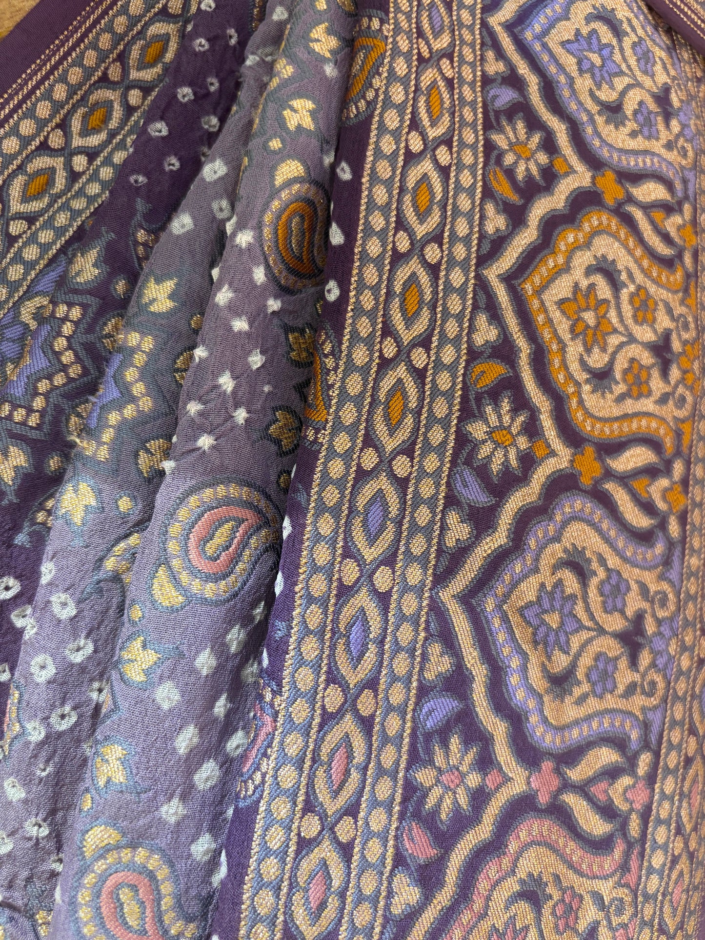 Ajrakh Weaving Purple Ombre Rai Dana Bandhej Saree
