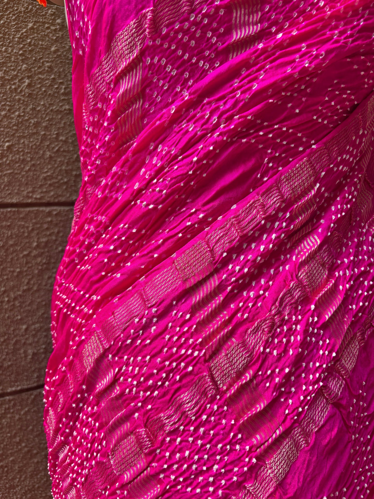 Gajji Rai Dana Ombre Pink-Red-Orange Bandhej Saree