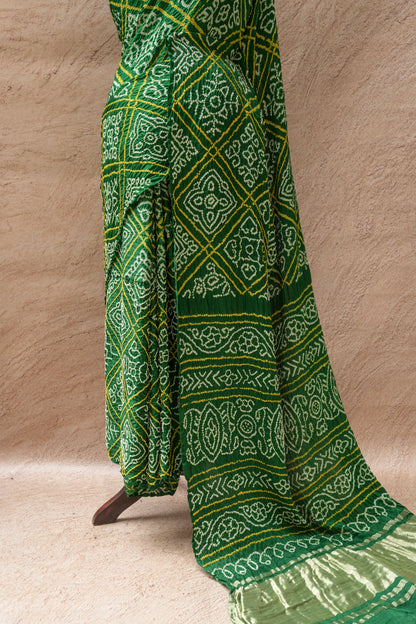 Gajji Rai-Dana Green Bandhej Saree