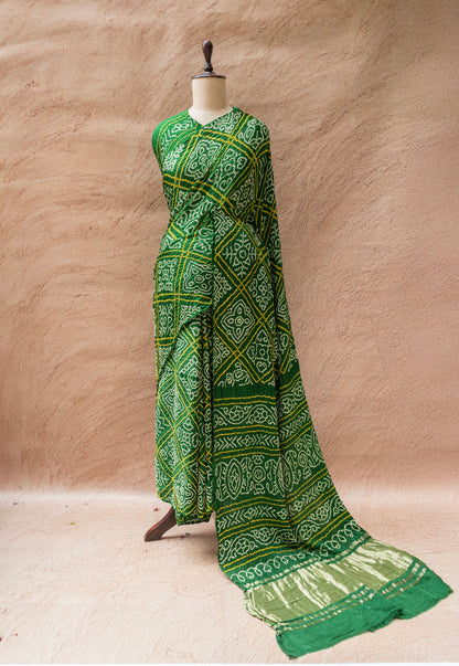 Gajji Rai-Dana Green Bandhej Saree