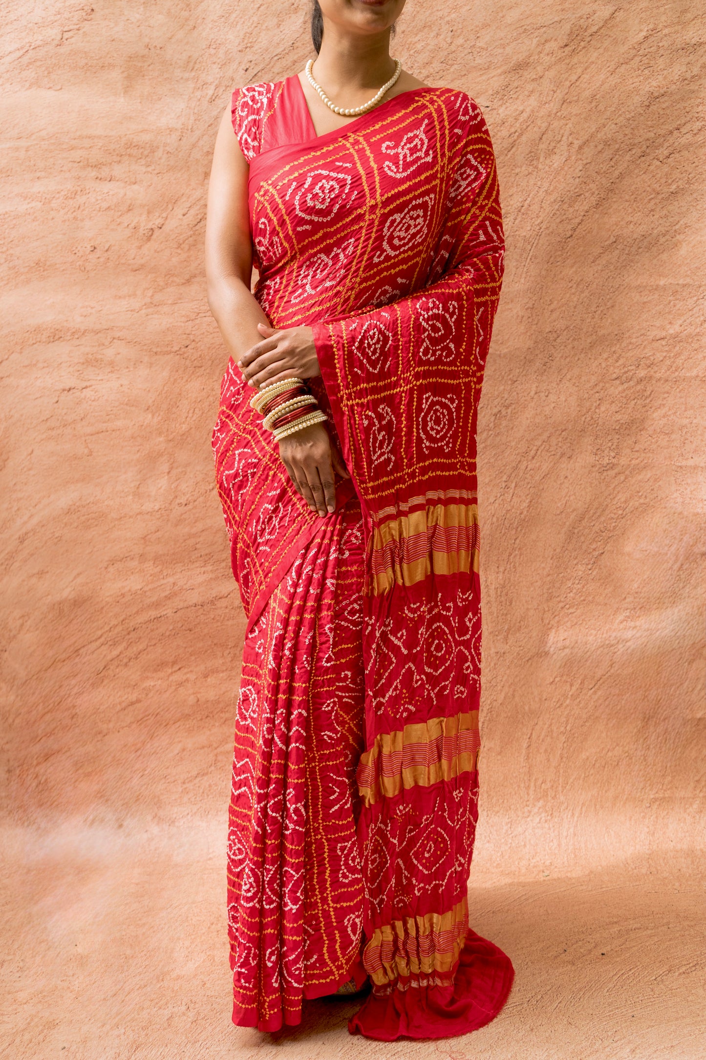 Gajji Gharchola Rai Dana Red Bandhej Saree