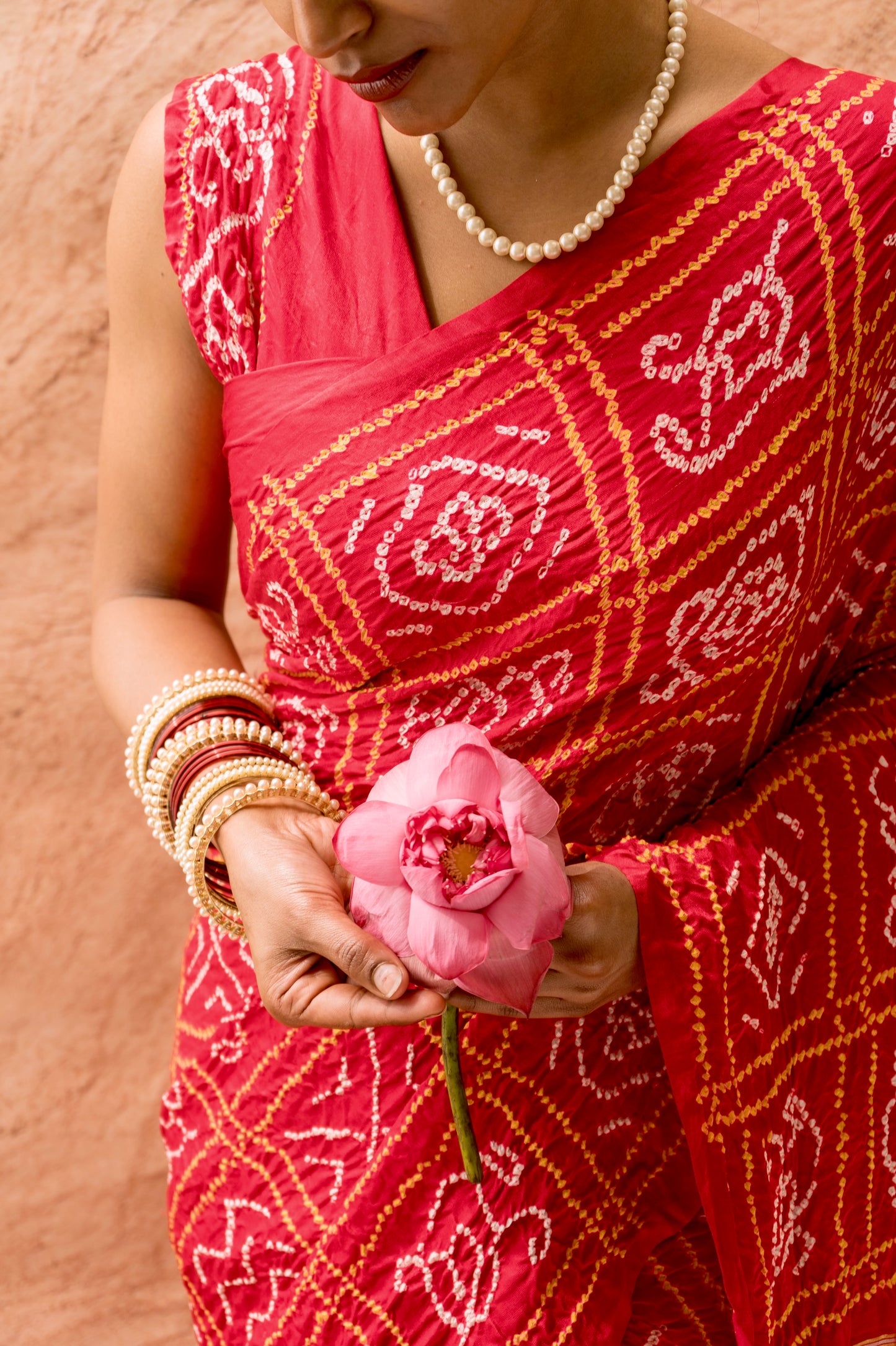 Gajji Gharchola Rai Dana Red Bandhej Saree
