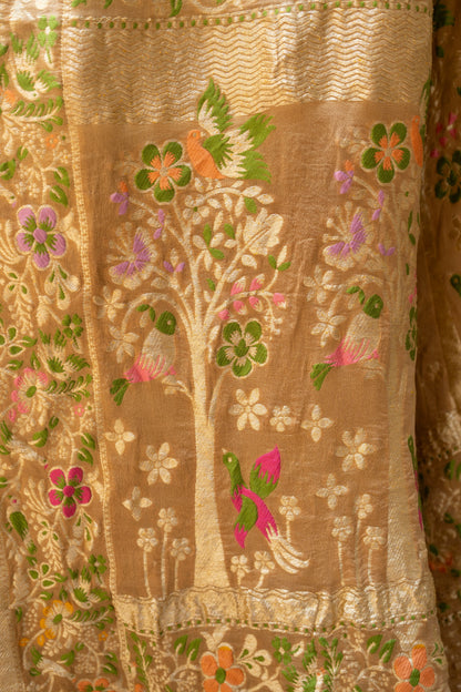 Cream Meenakari Rai Dana Georgette Bandhej Saree