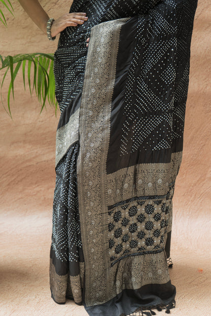 Katan Rai Dana Black Bandhej Saree