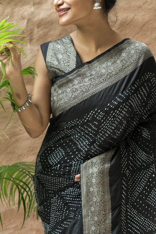 Katan Rai Dana Black Bandhej Saree