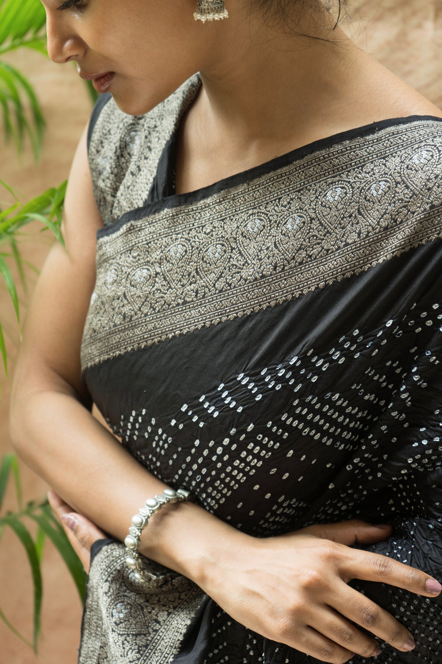 Katan Rai Dana Black Bandhej Saree