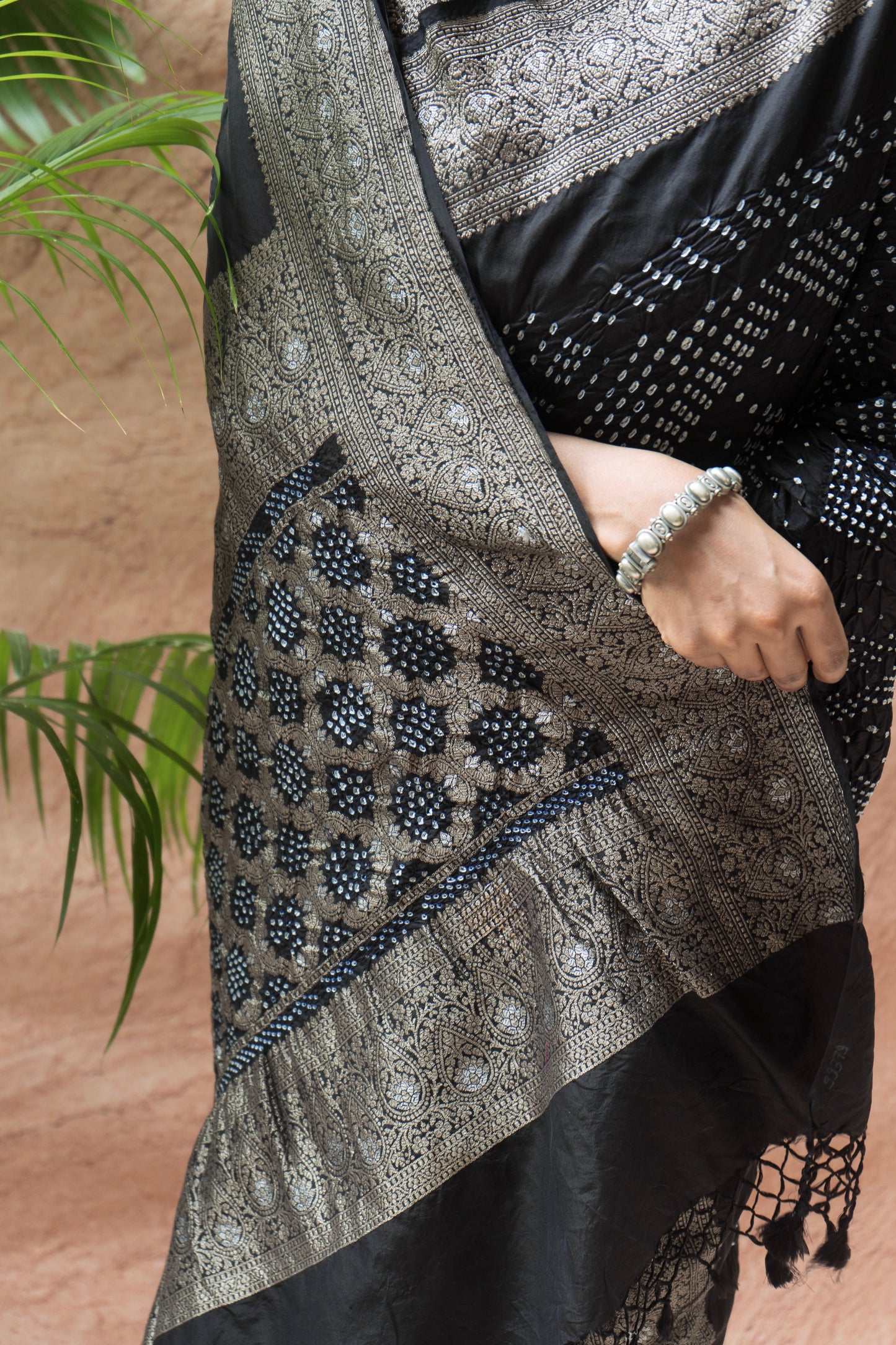Katan Rai Dana Black Bandhej Saree