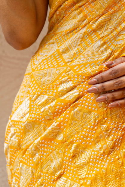 Georgette Rai Dana Yellow Bandhej Saree