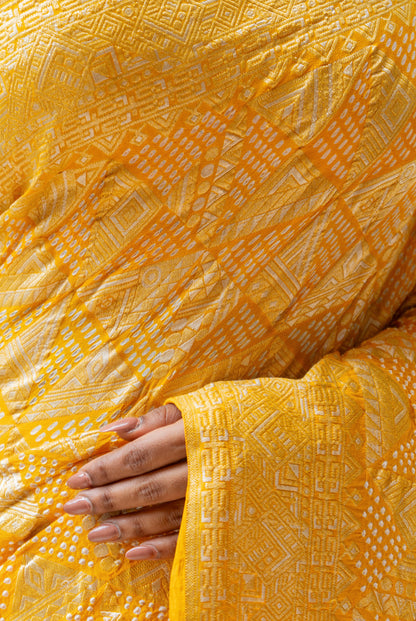 Georgette Rai Dana Yellow Bandhej Saree