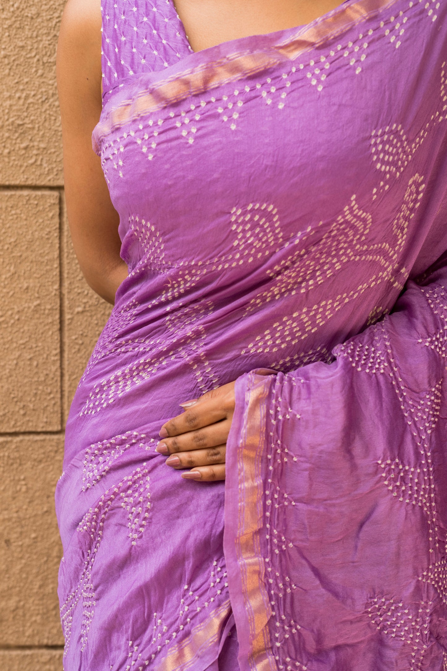 Chanderi Bandhej Lavender Saree