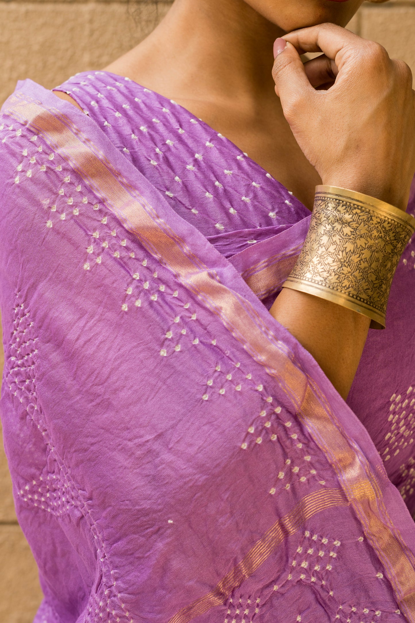 Chanderi Bandhej Lavender Saree
