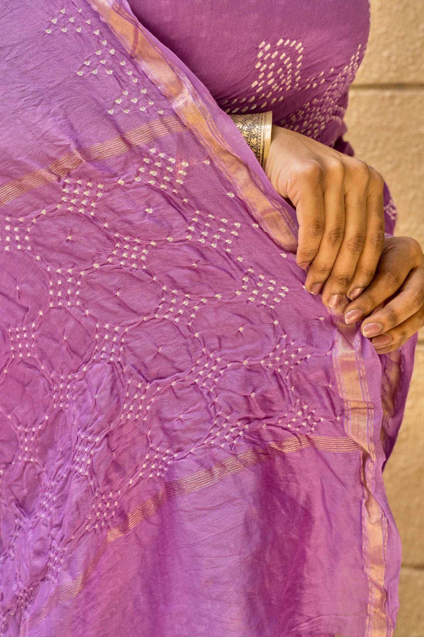 Chanderi Bandhej Lavender Saree