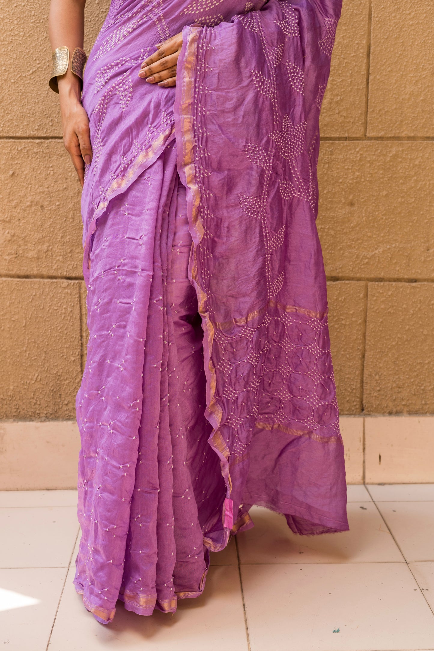 Chanderi Bandhej Lavender Saree