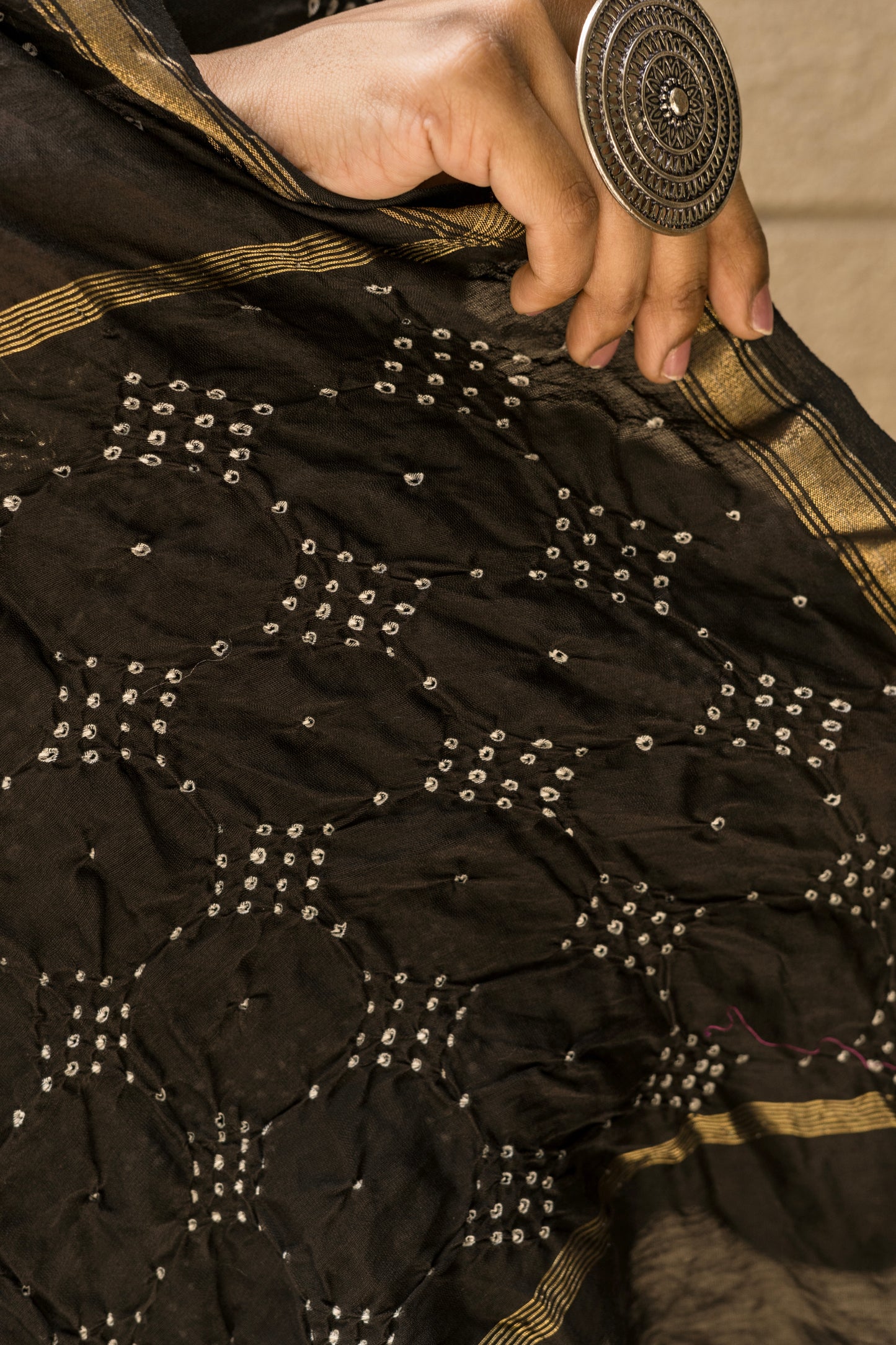 Chanderi Bandhej Black Saree