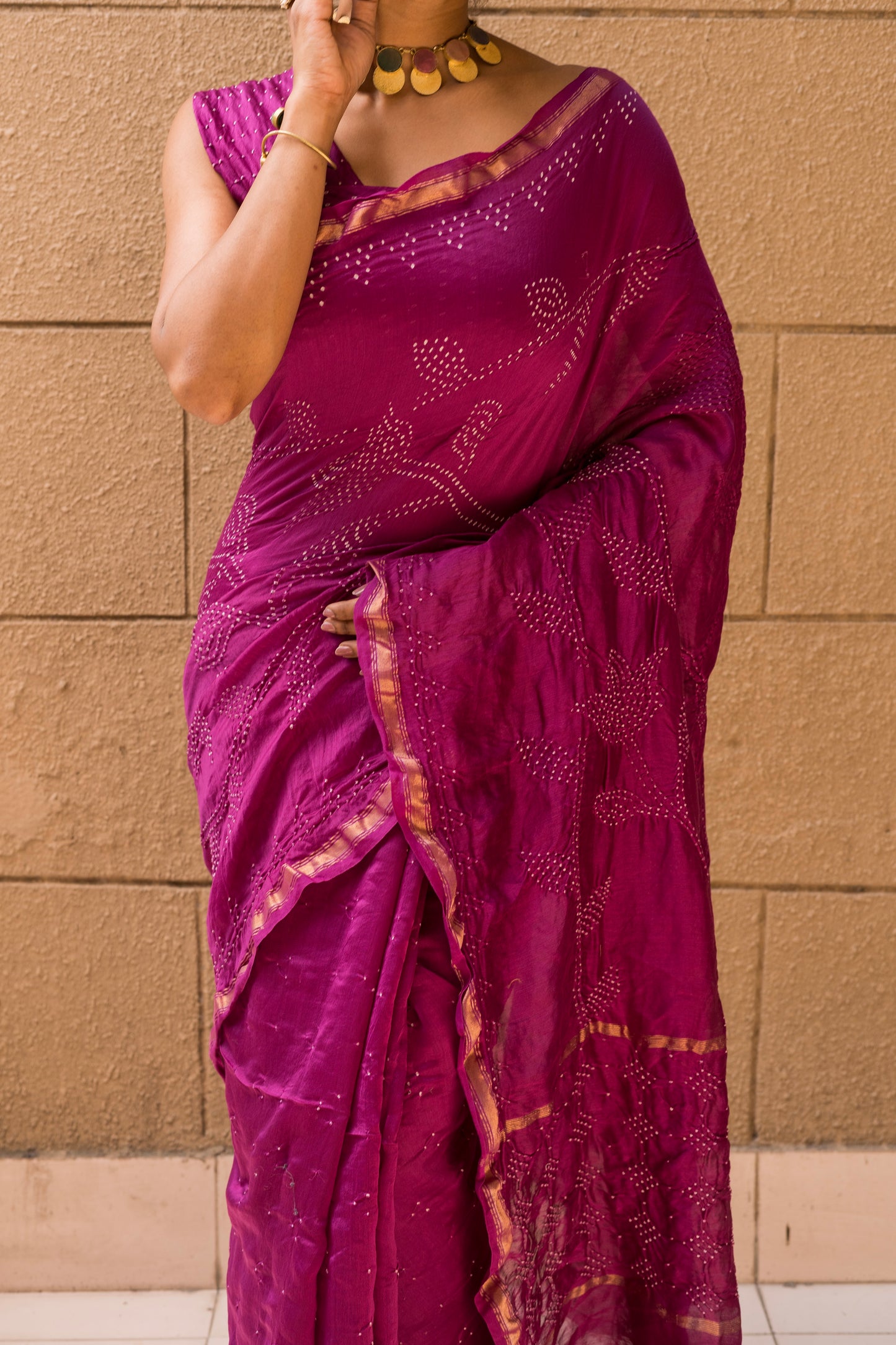 Chanderi Bandhej Violet Saree