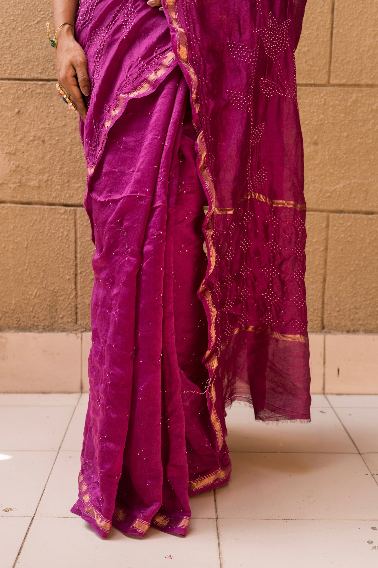 Chanderi Bandhej Violet Saree