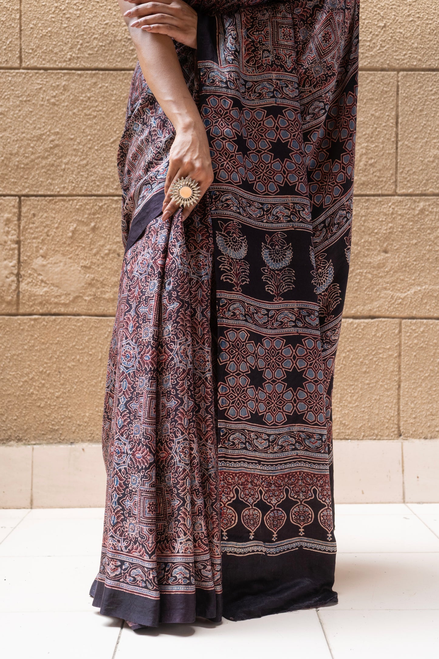 Ajrakh Print Phalsa Gajji Saree