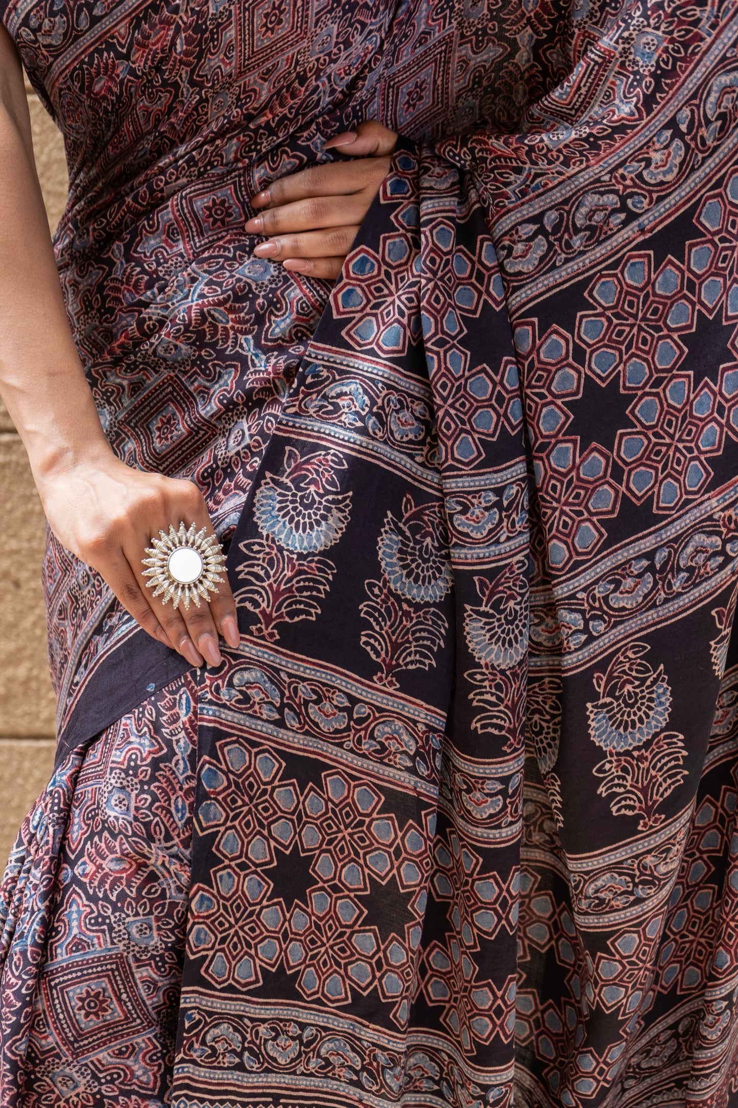 Ajrakh Print Phalsa Gajji Saree