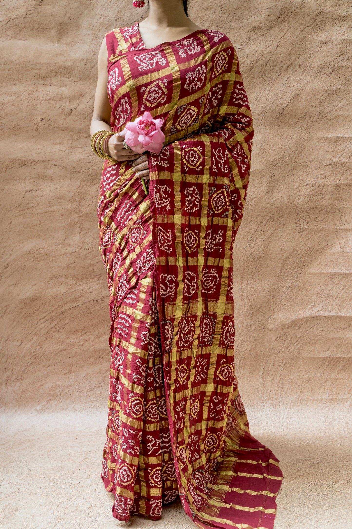 Cotton Gharchola Rai Dana Maroon Bandhej Saree