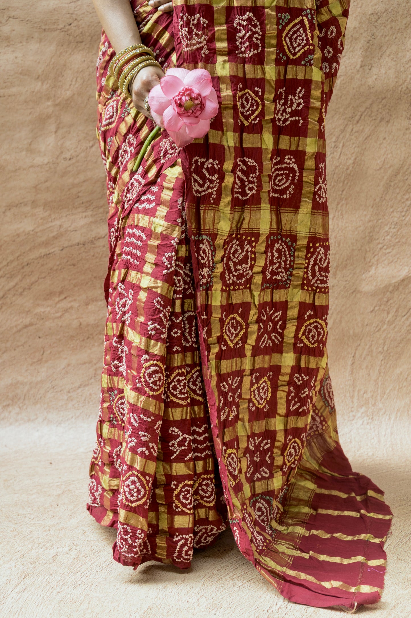 Cotton Gharchola Rai Dana Maroon Bandhej Saree
