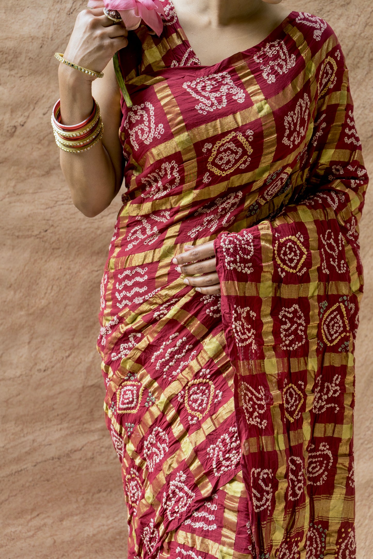 Cotton Gharchola Rai Dana Maroon Bandhej Saree