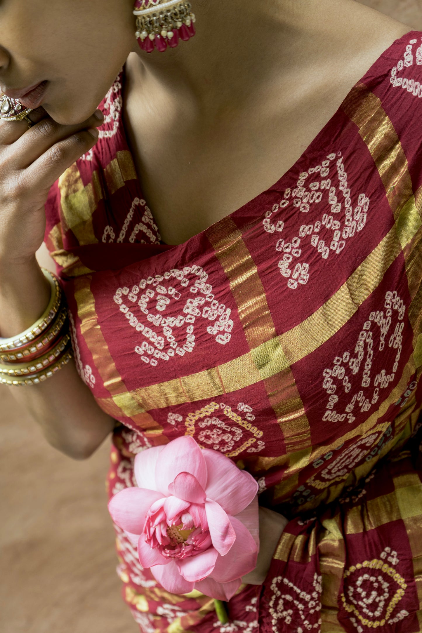 Cotton Gharchola Rai Dana Maroon Bandhej Saree