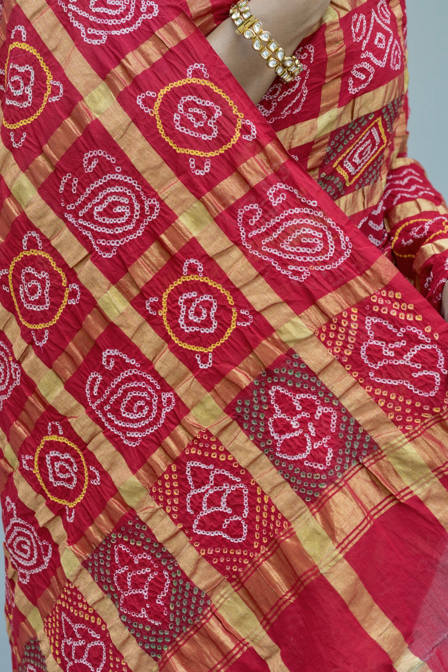 Cotton Gharchola Red Bandhej Saree