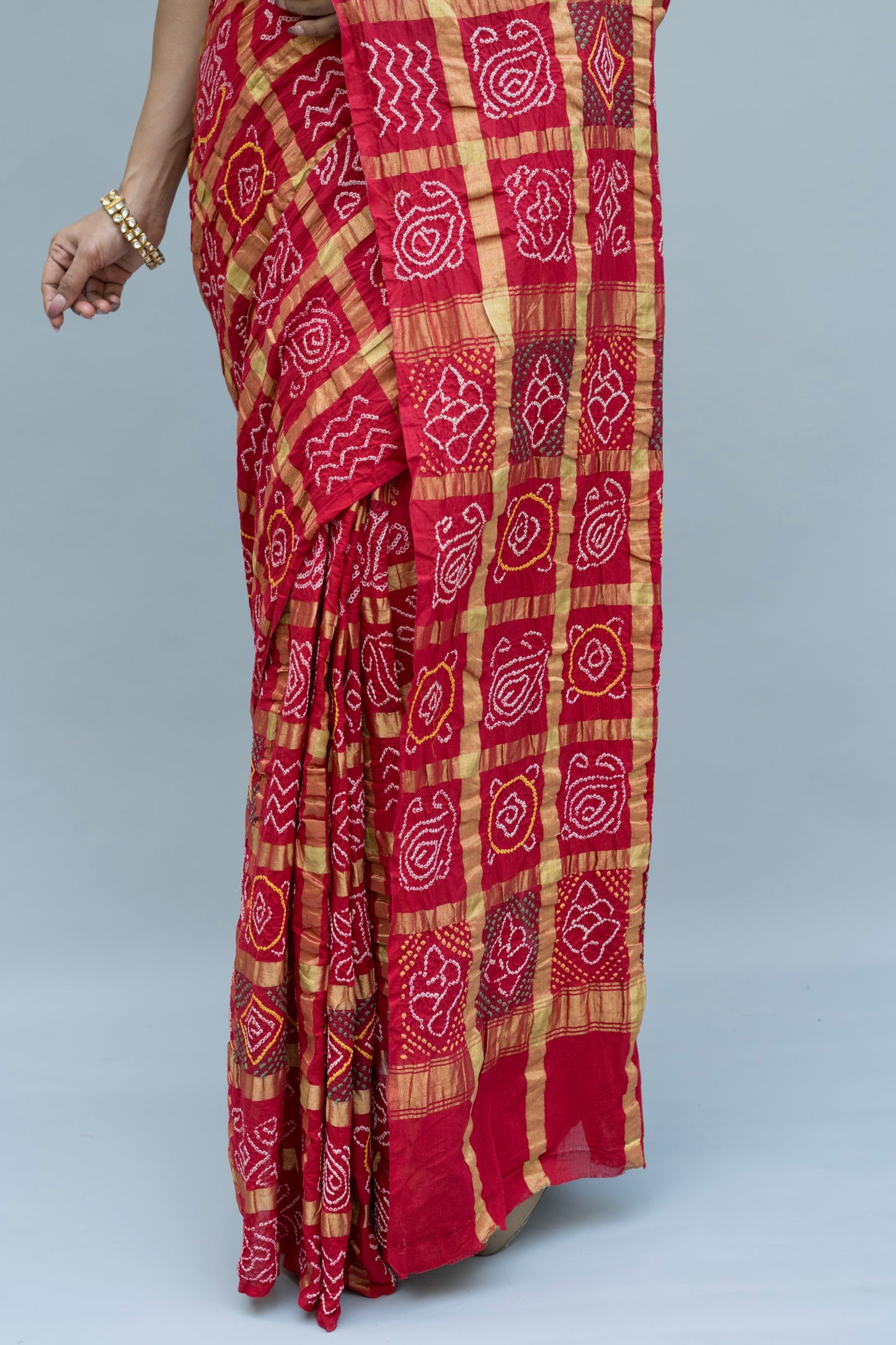 Cotton Gharchola Red Bandhej Saree