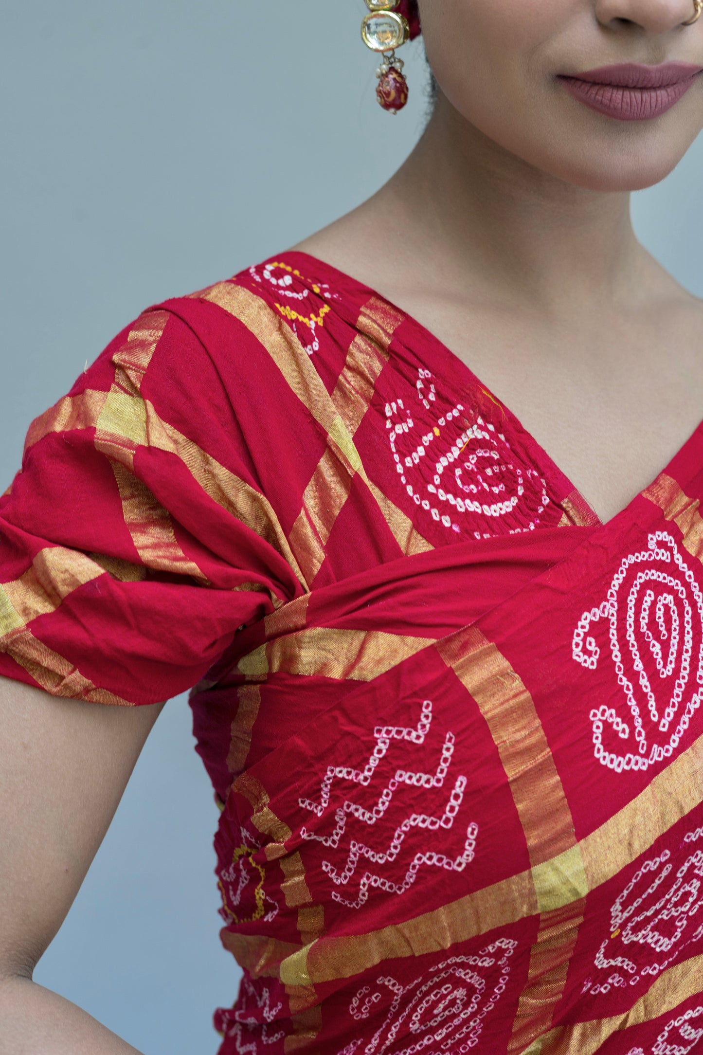 Cotton Gharchola Red Bandhej Saree
