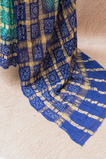 Cotton Gharchola Ombre Teal Blue Bandhej Saree