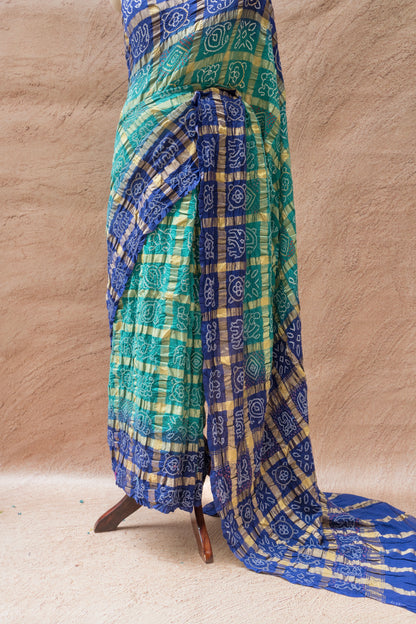 Cotton Gharchola Ombre Teal Blue Bandhej Saree