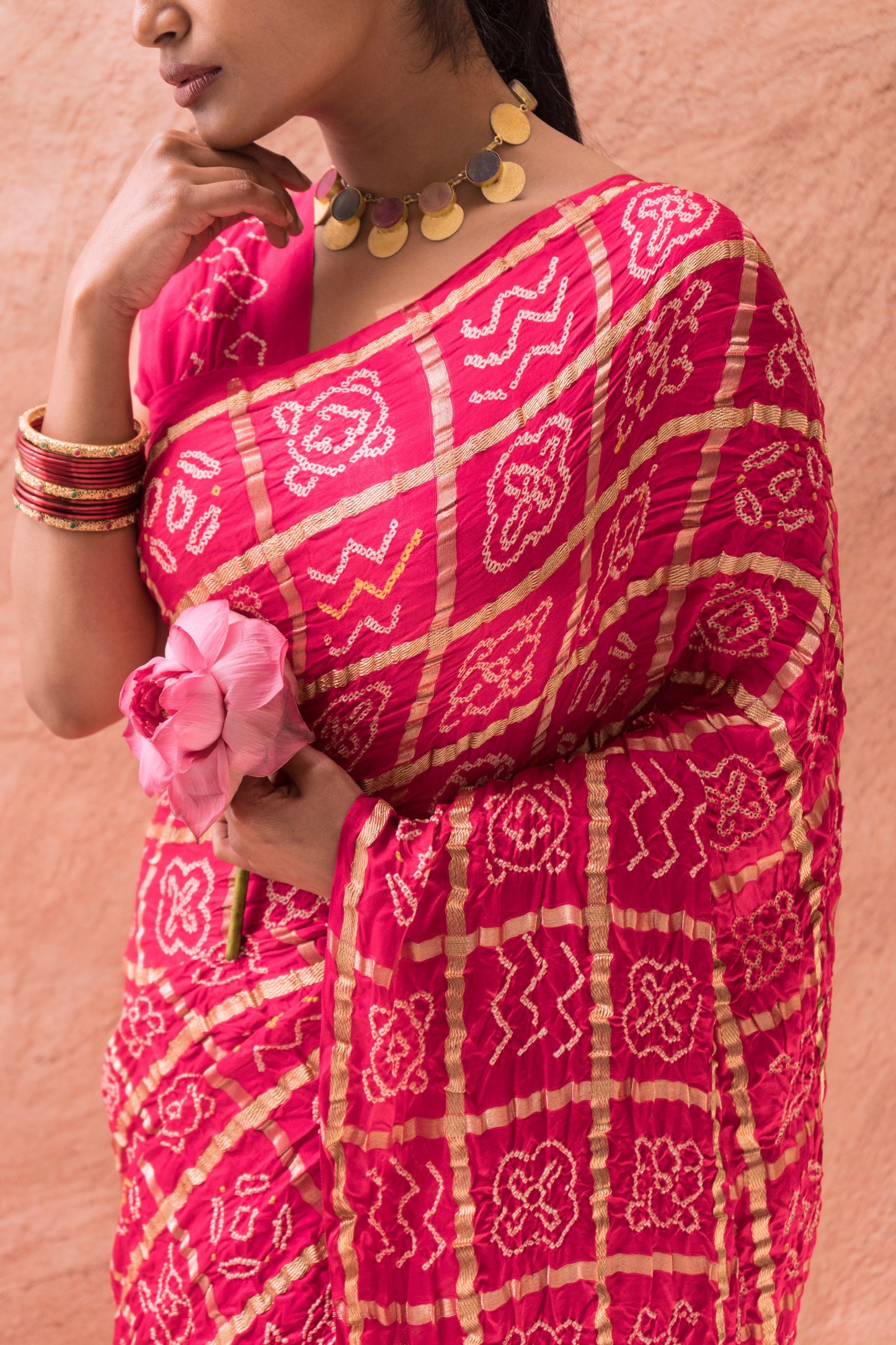 Pink Gajji Gharchola Bandhej Saree