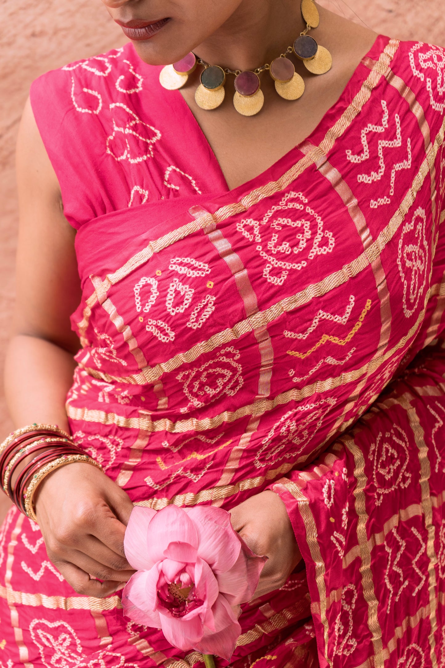 Pink Gajji Gharchola Bandhej Saree