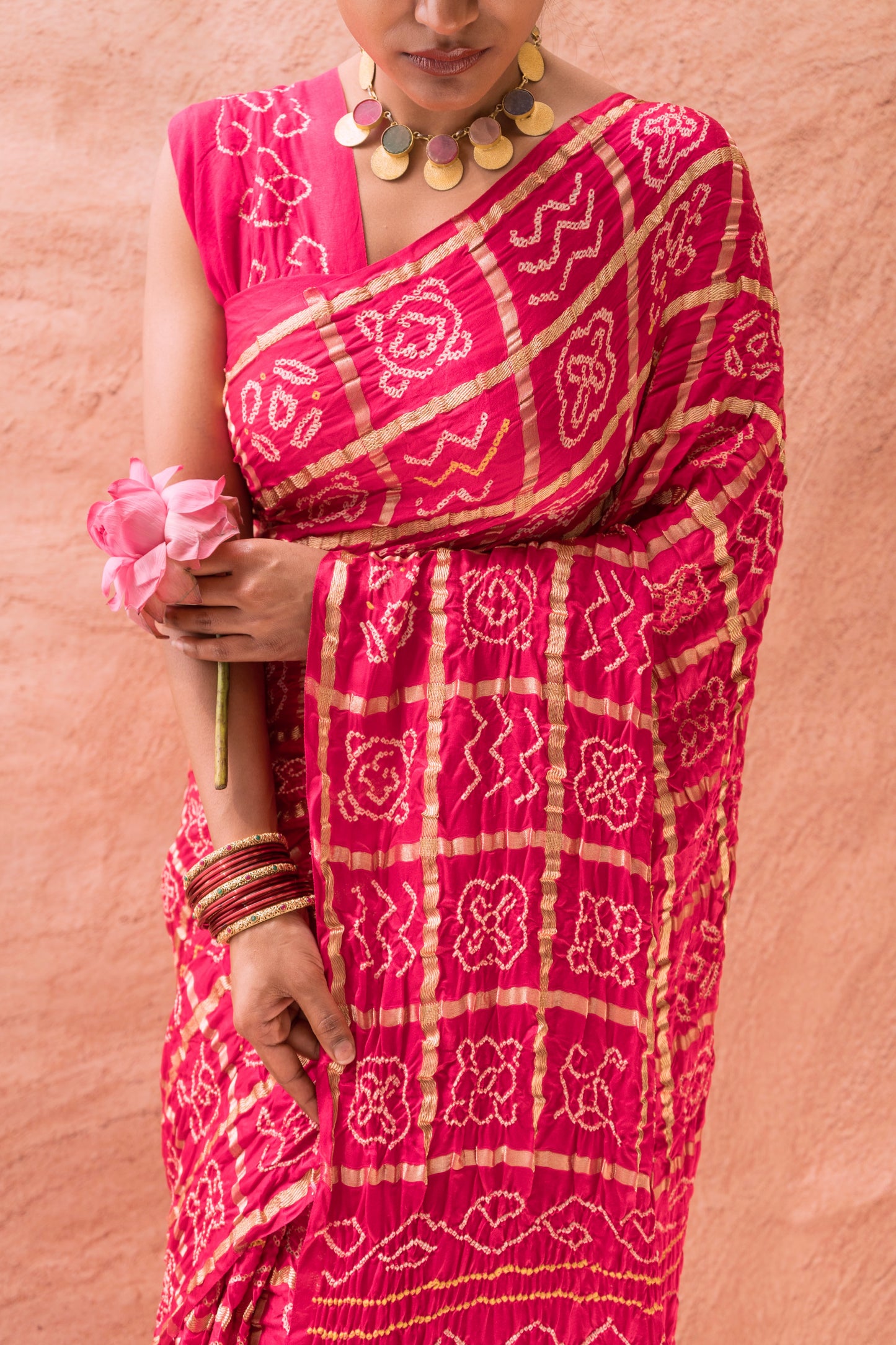 Pink Gajji Gharchola Bandhej Saree