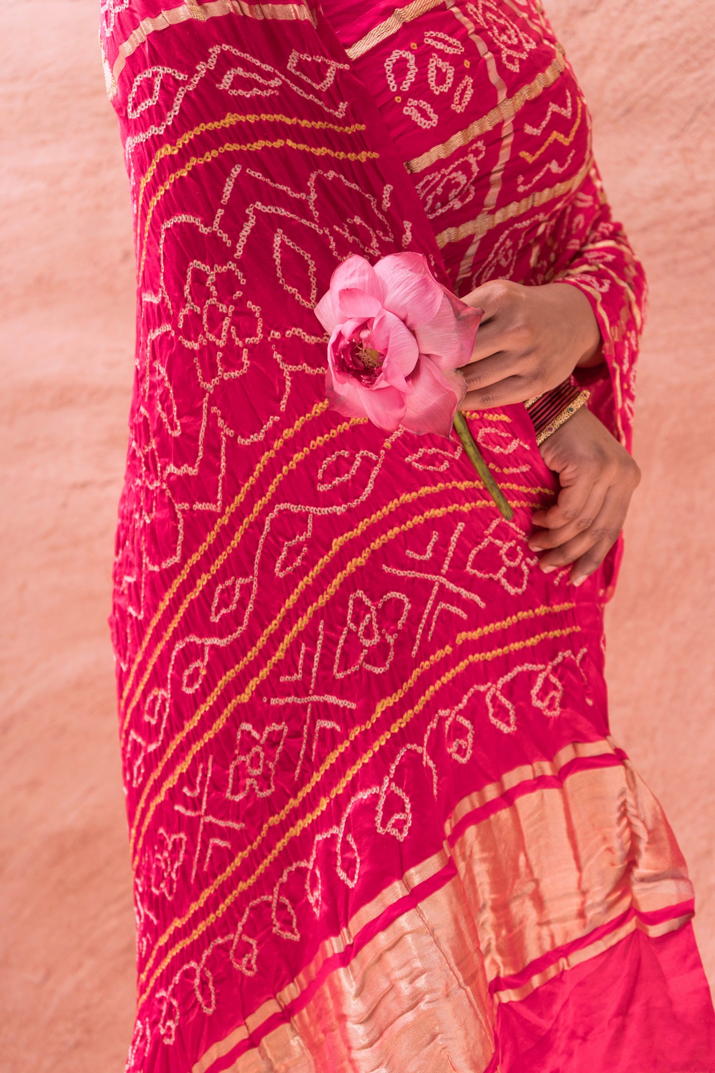 Pink Gajji Gharchola Bandhej Saree