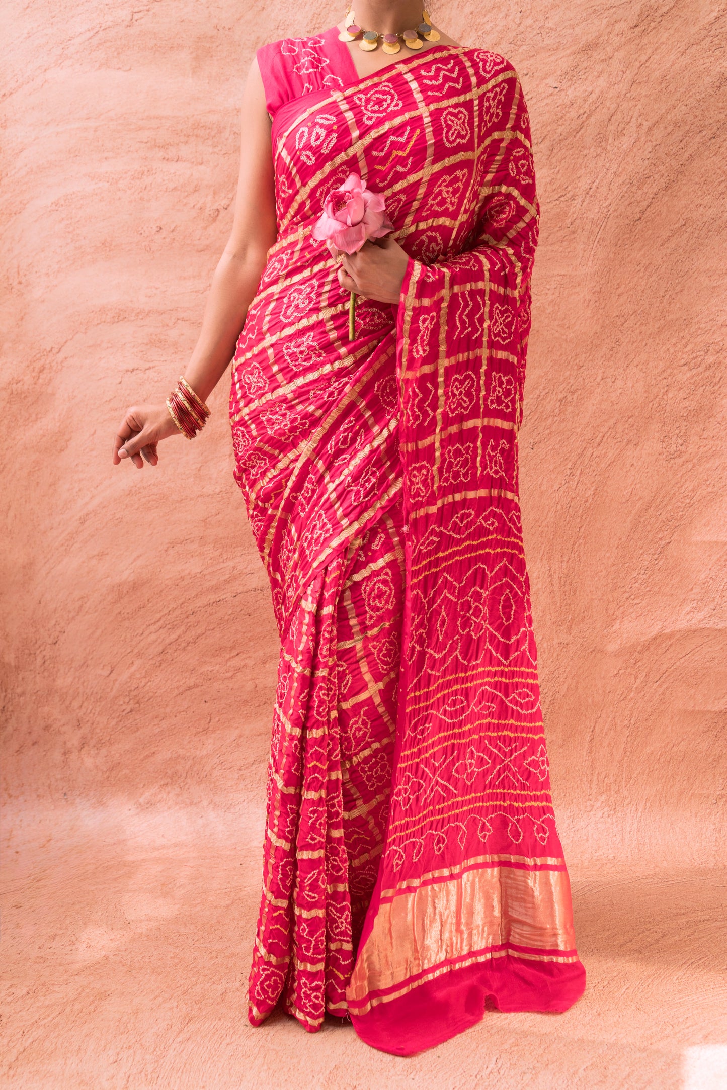 Pink Gajji Gharchola Bandhej Saree