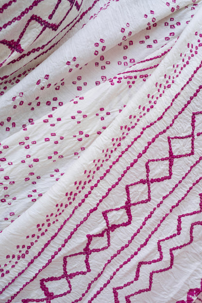 Pink Rai Dana Moonga White Bandhej Saree