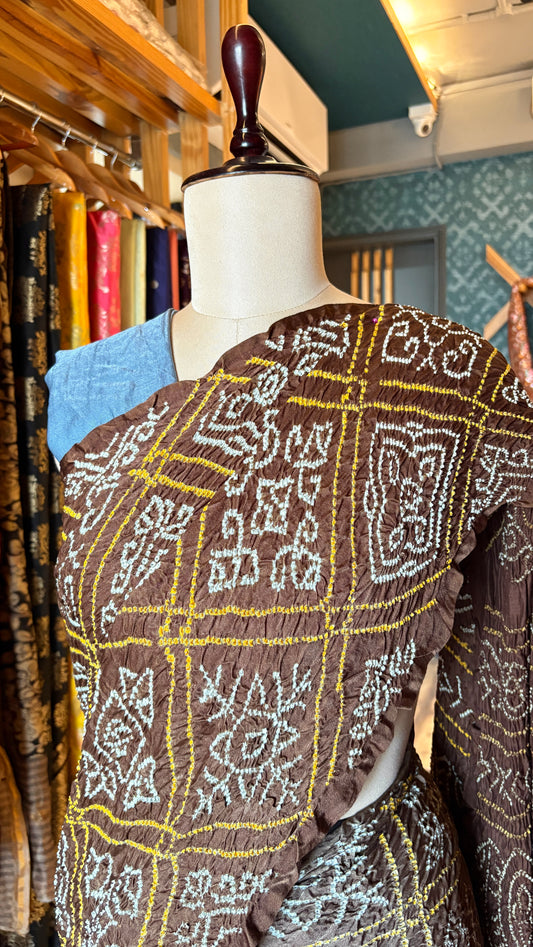 Blue-Grey-Brown Ombre Gajji Rai Dana Saree