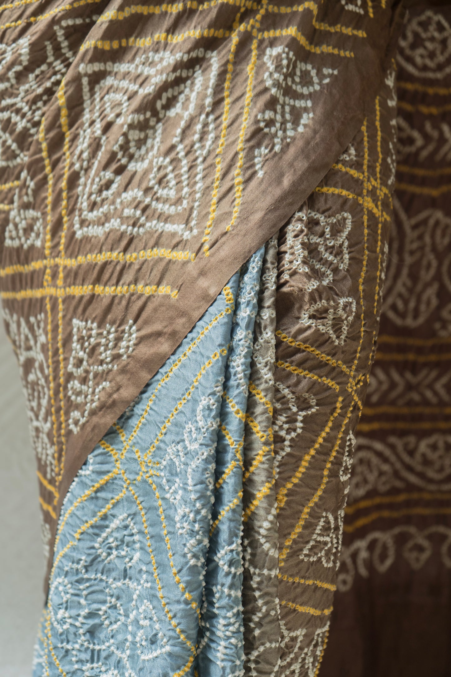 Blue-Grey-Brown Ombre Gajji Bandhej Saree