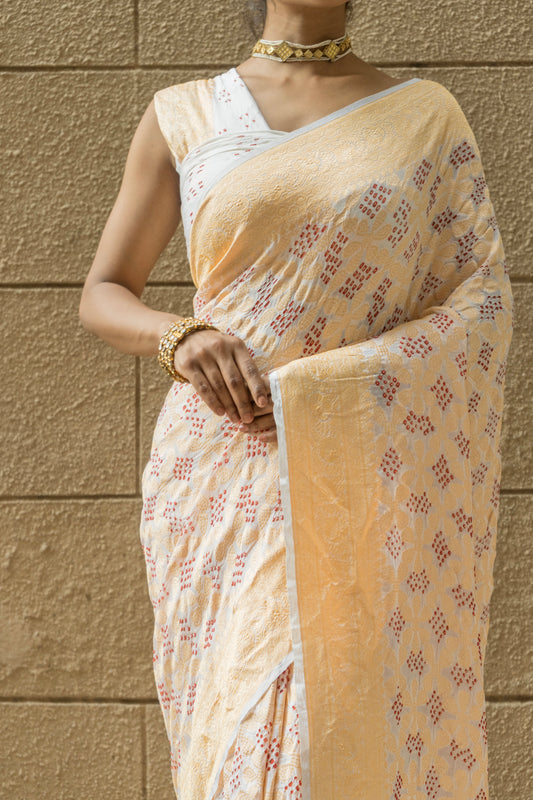 Georgette Neemzari Red Rai Dana Floral (White) Saree