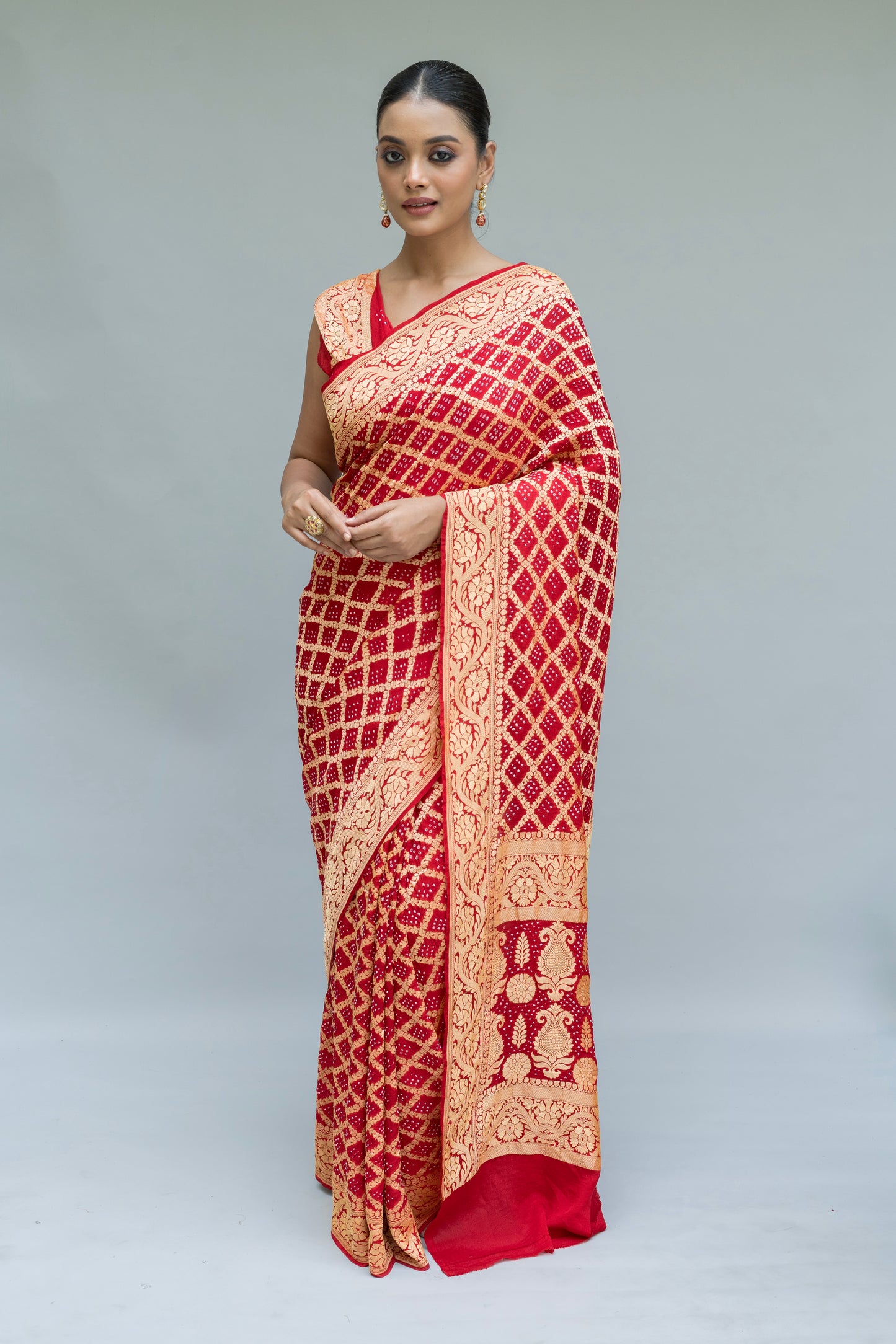 Neemzari Rai Dana Georgette Red Bandhej Saree