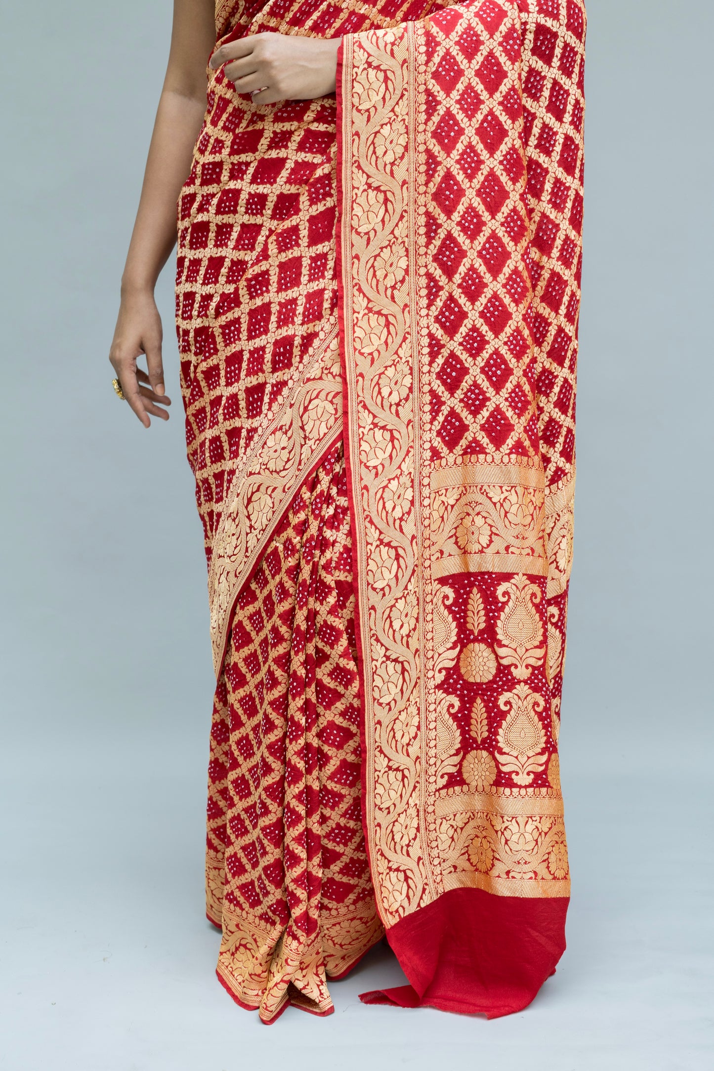Neemzari Rai Dana Georgette Red Bandhej Saree