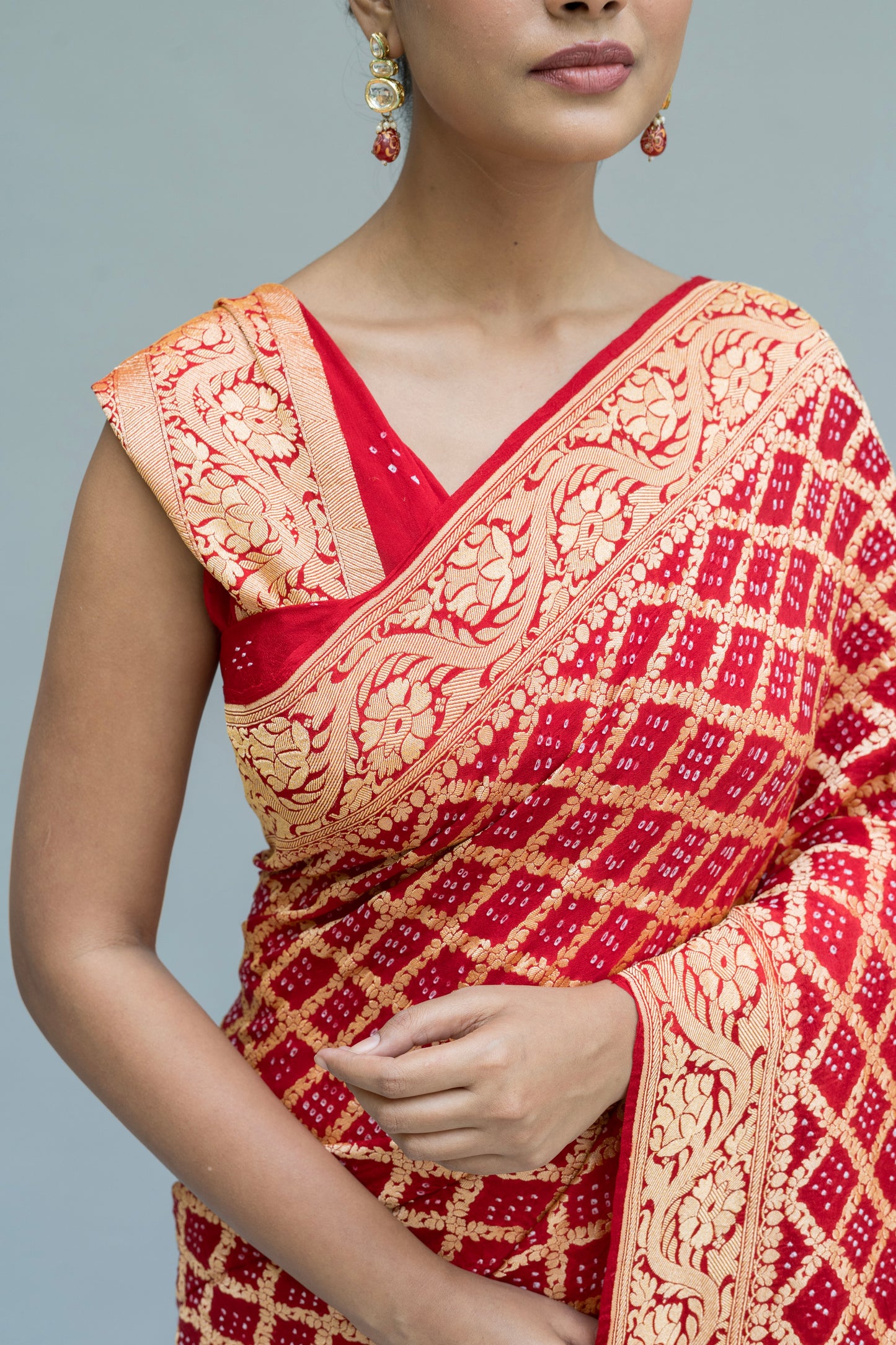 Neemzari Rai Dana Georgette Red Bandhej Saree