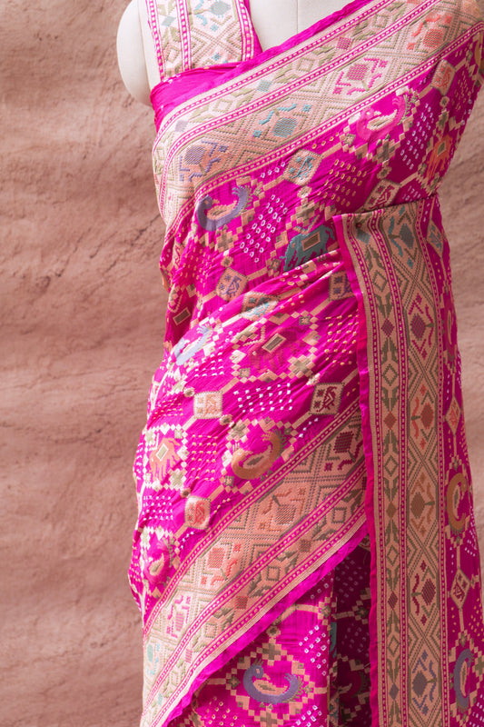 Neemzari Tilfi Meenakari Bandhej Rani Saree