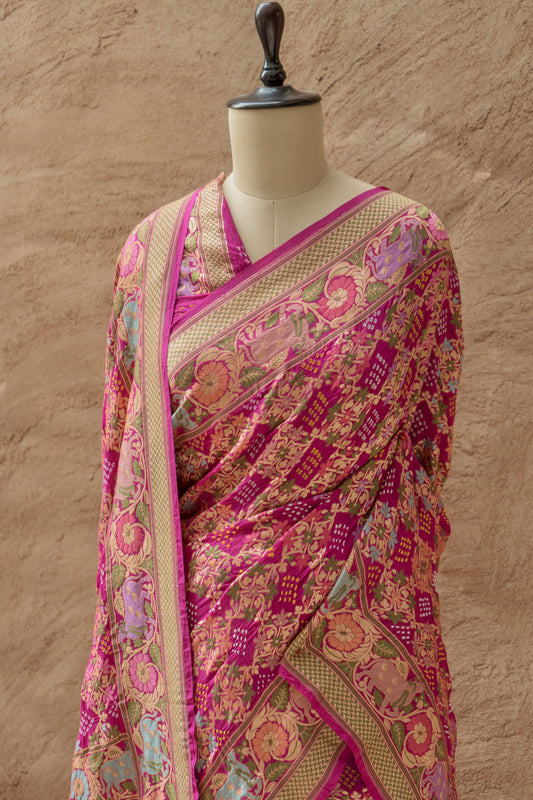 Pichwai Meenakari Floral Bandhej - Rani