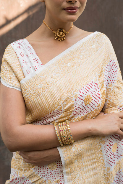 Red Rai Dana Gharchola Georgette White Bandhej Saree