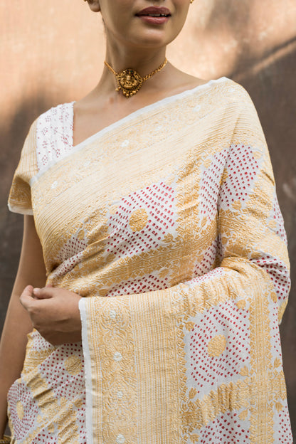Red Rai Dana Gharchola Georgette White Bandhej Saree