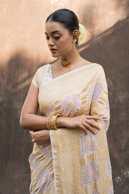 Red Rai Dana Gharchola Georgette White Bandhej Saree